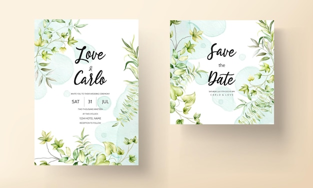 beautiful greenery watercolor leaves invitation card template