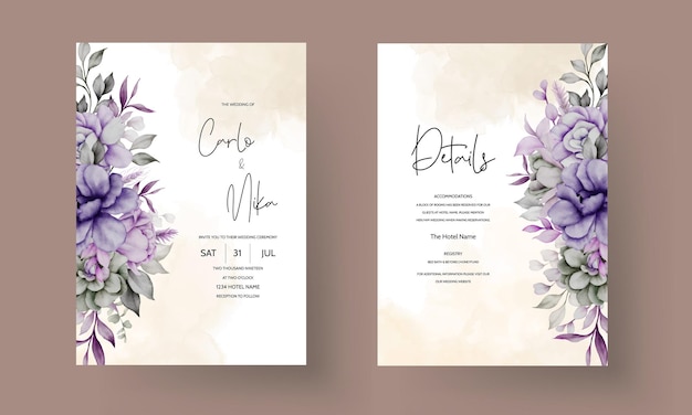 Free vector beautiful grey and purple flower invitation card