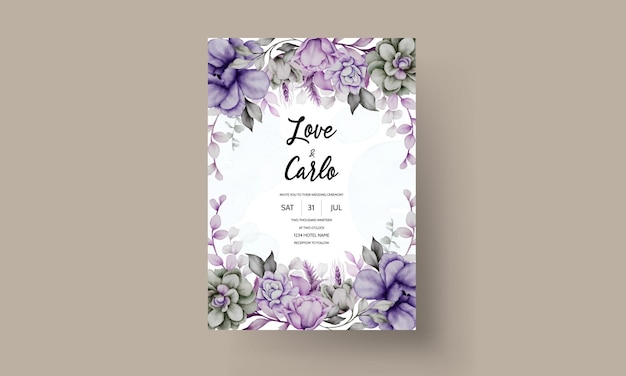 Free vector beautiful grey and purple flower invitation card