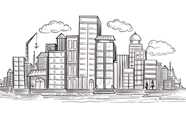 Free Vector beautiful hand draw city skyline sketch design