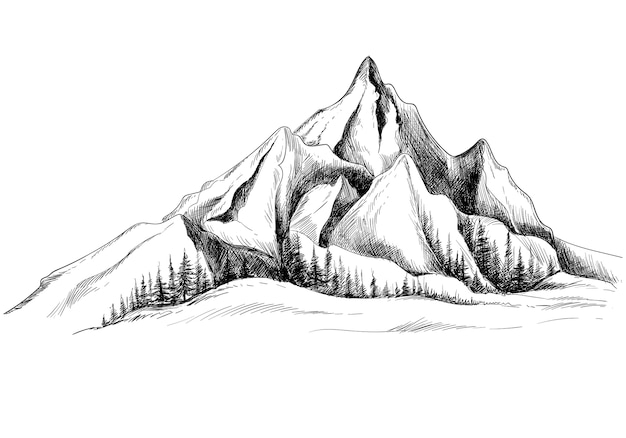 Free Vector beautiful hand draw landscape with mountain sketch design