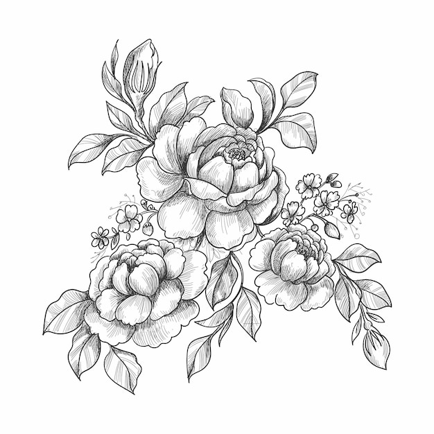 Beautiful hand draw sketch wedding floral design