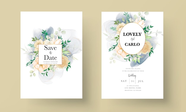 beautiful hand drawing floral wedding invitation set template