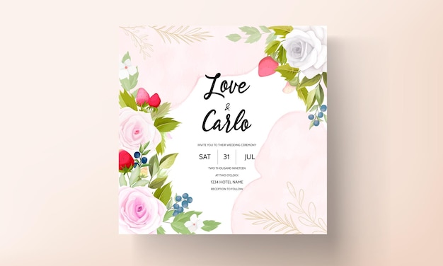 beautiful hand drawing flower and fruit wedding invitation card