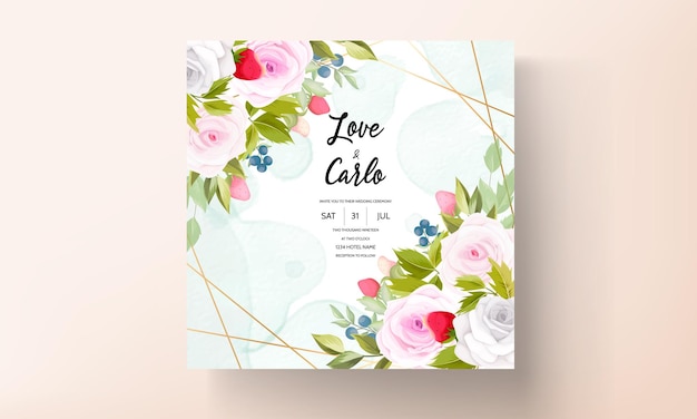 Free Vector beautiful hand drawing flower and fruit wedding invitation card