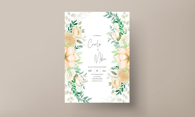 beautiful hand drawing soft floral wedding invitation set template 