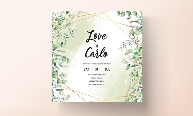 beautiful hand drawing watercolor leaves wedding invitation card template