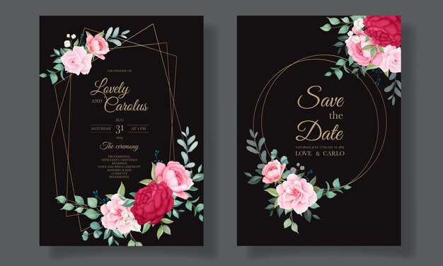 Beautiful hand drawing wedding invitation floral card template