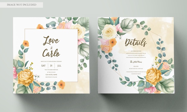 Beautiful hand drawing wedding invitation floral design