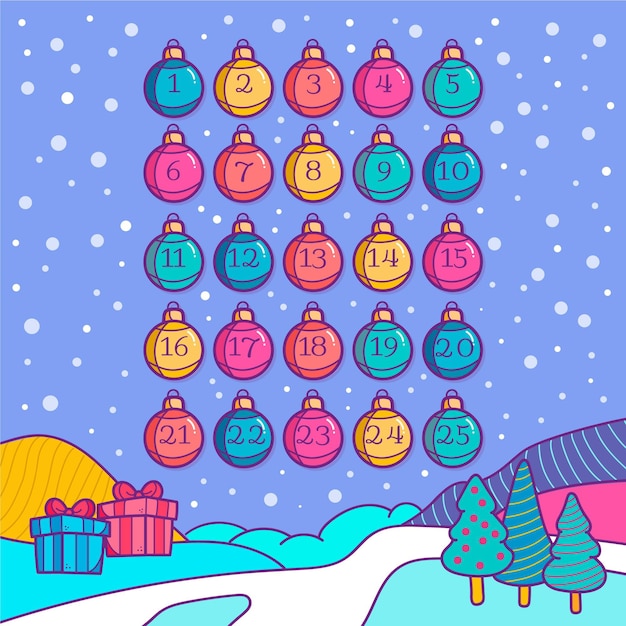 Free Vector beautiful hand drawn advent calendar