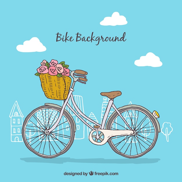 Beautiful hand drawn bike background with a basket