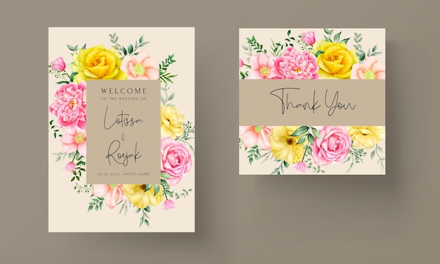 beautiful hand drawn blooming floral wedding invitation template