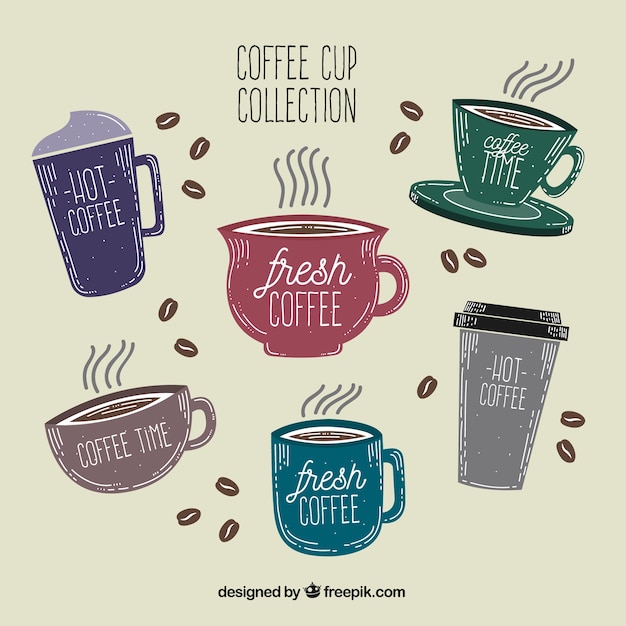 Free Vector beautiful hand drawn coffee cup collection