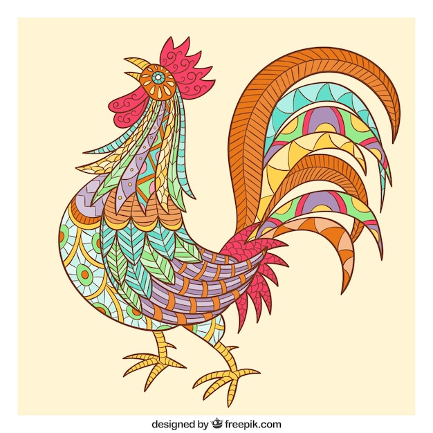 Free Vector beautiful hand-drawn ethnic rooster