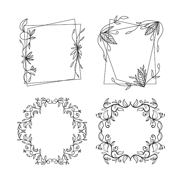 Beautiful hand drawn floral frame collection