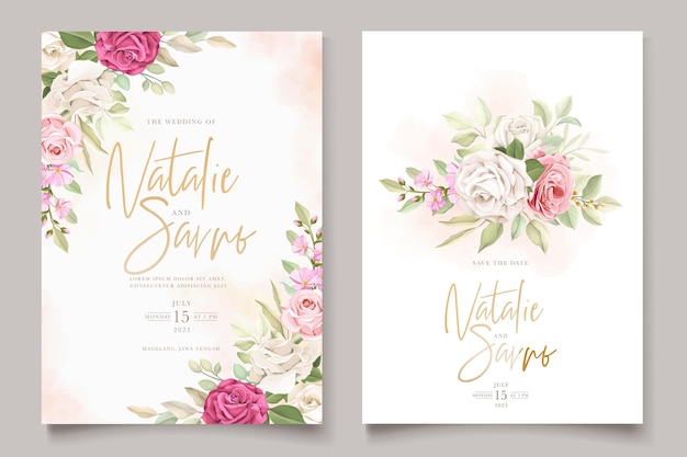 beautiful hand drawn floral invitation card set