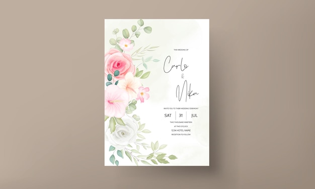 Beautiful hand drawn floral wedding invitation card template