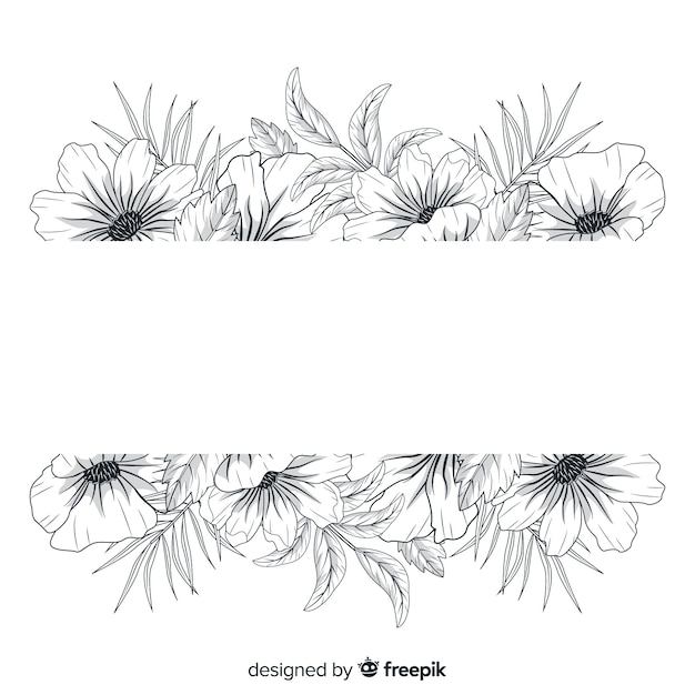 Beautiful hand drawn flowers with blank banner