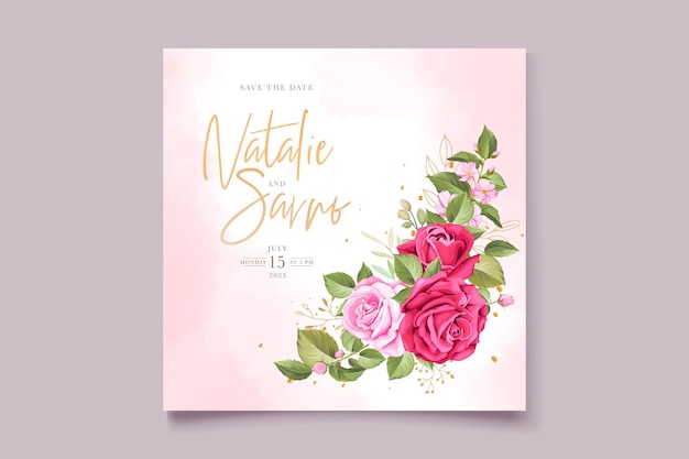 beautiful hand drawn red roses invitation card template