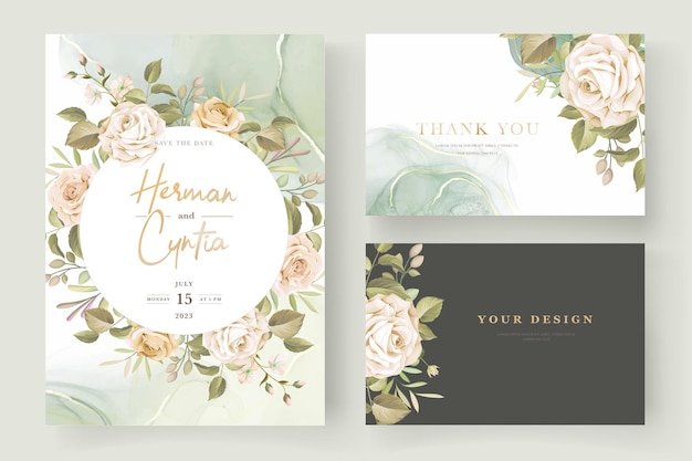 beautiful hand drawn roses wedding invitation card set