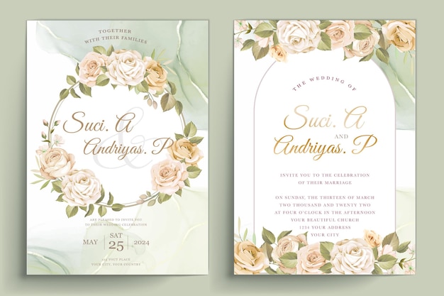 Beautiful hand drawn roses wedding invitation card set