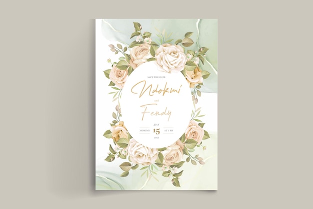 beautiful hand drawn roses wedding invitation card set