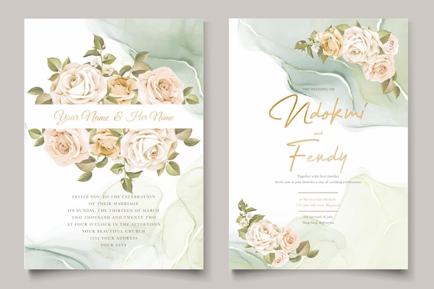 beautiful hand drawn roses wedding invitation card set