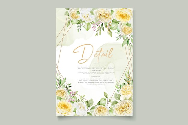 Beautiful hand drawn roses wedding invitation card set