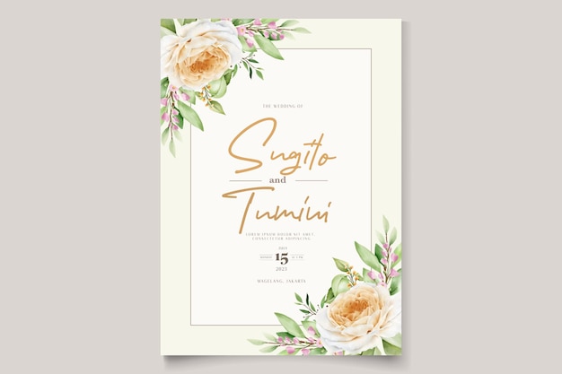 beautiful hand drawn roses wedding invitation card set