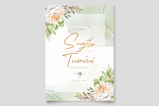 beautiful hand drawn roses wedding invitation card set