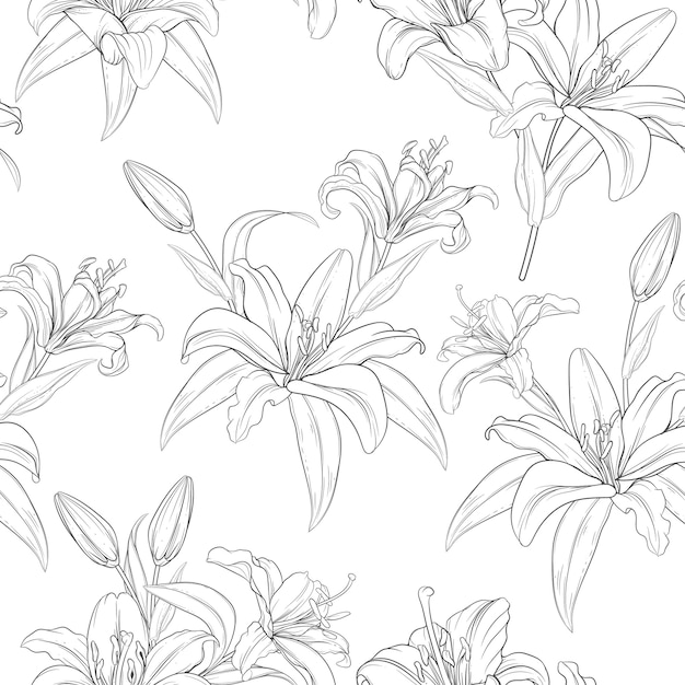 beautiful hand drawn seamless pattern lily flowers