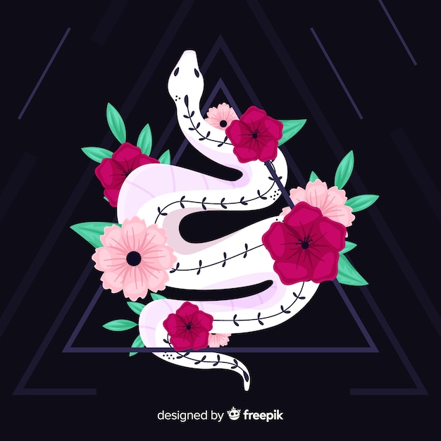 Free Vector beautiful hand drawn snake with flowers