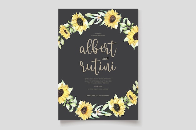 Free Vector beautiful hand drawn watercolor sunflower invitation card set