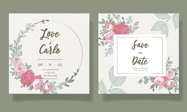 Beautiful hand drawn wedding invitation card template