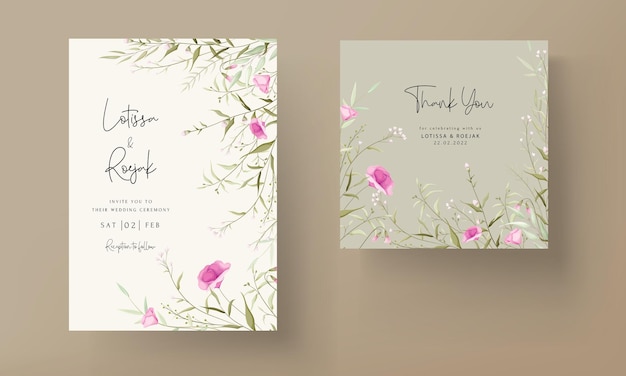 Free vector beautiful hand drawn wedding invitation card with elegant small flowers