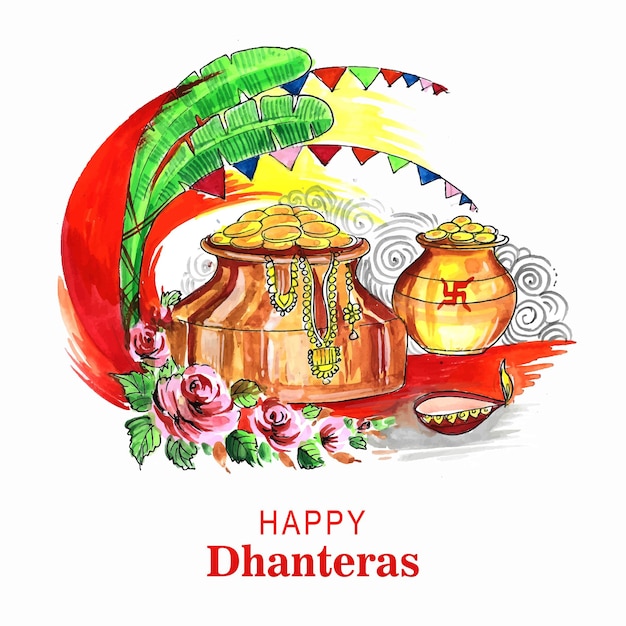 Free Vector beautiful happy dhanteras golden coins celebration background