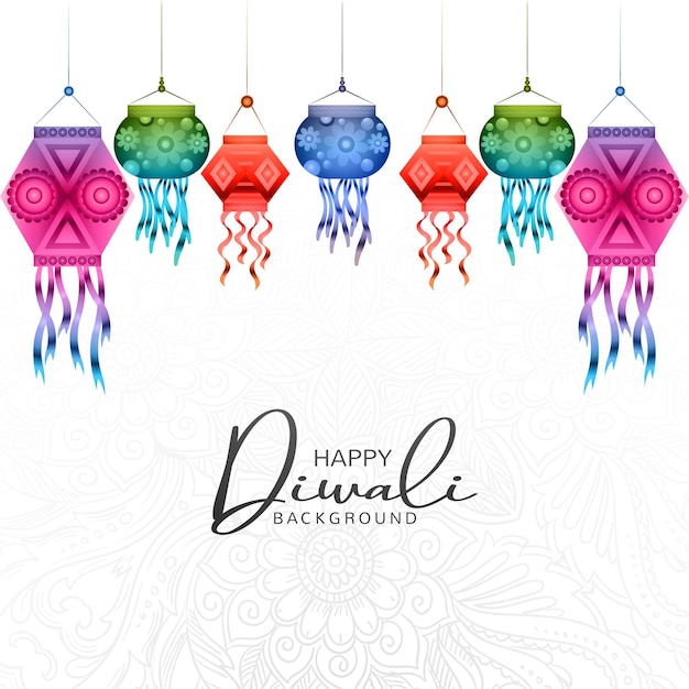 Beautiful happy diwali colorful lamps festival background