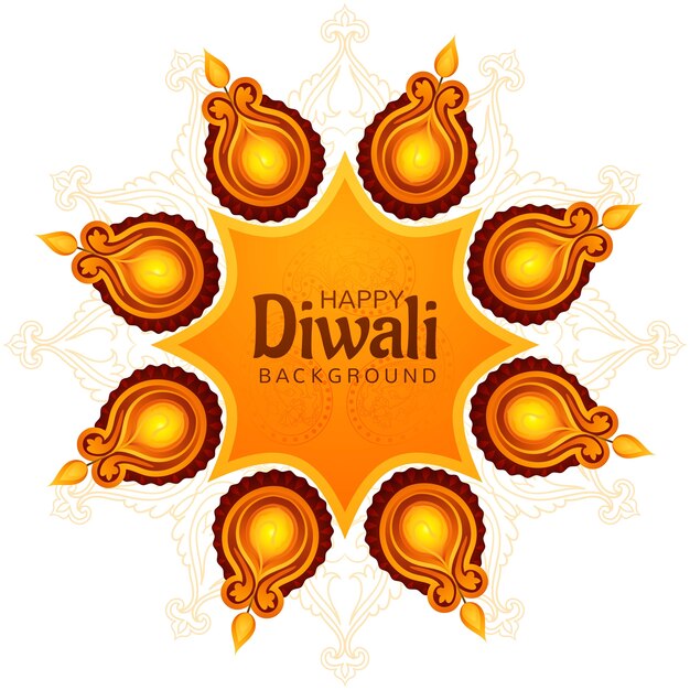 Beautiful happy diwali decorative diya card background