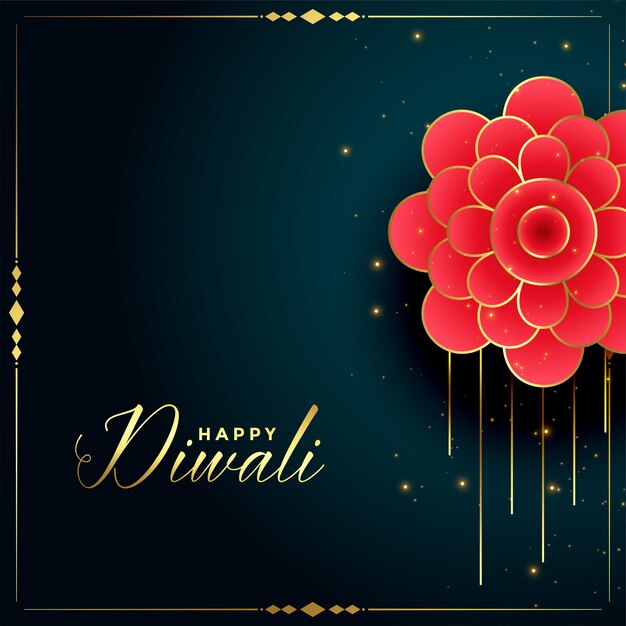 Beautiful happy diwali golden card with flower decoration