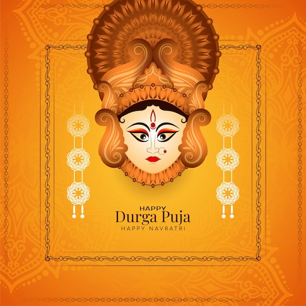 Free vector beautiful happy durga puja and navratri festival celebration greeting card