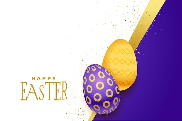 Beautiful happy easter background with golden and purple eggs