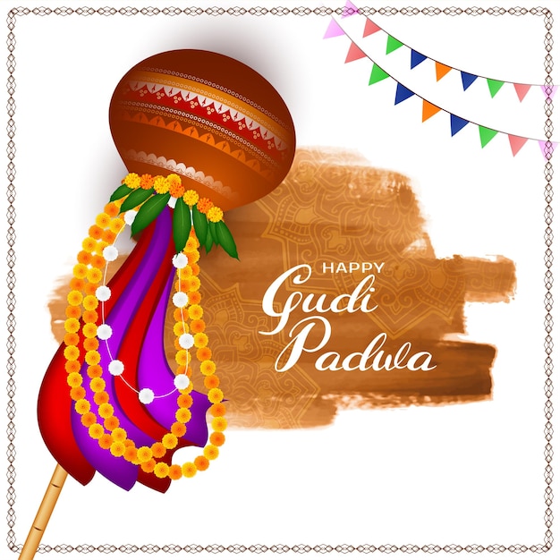 Free Vector beautiful happy gudi padwa traditional indian festival card