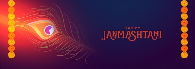 Free Vector beautiful happy janmastami festival banner with glowing light