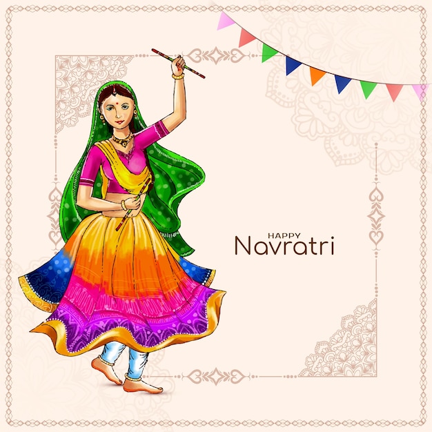 Free vector beautiful happy navratri dandiya garba night traditional festival background