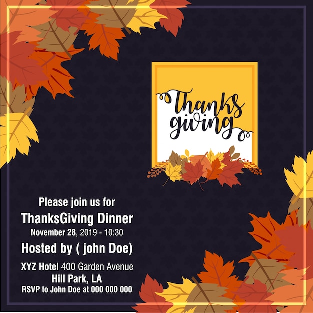 Free Vector beautiful happy thanksgiving day invitation