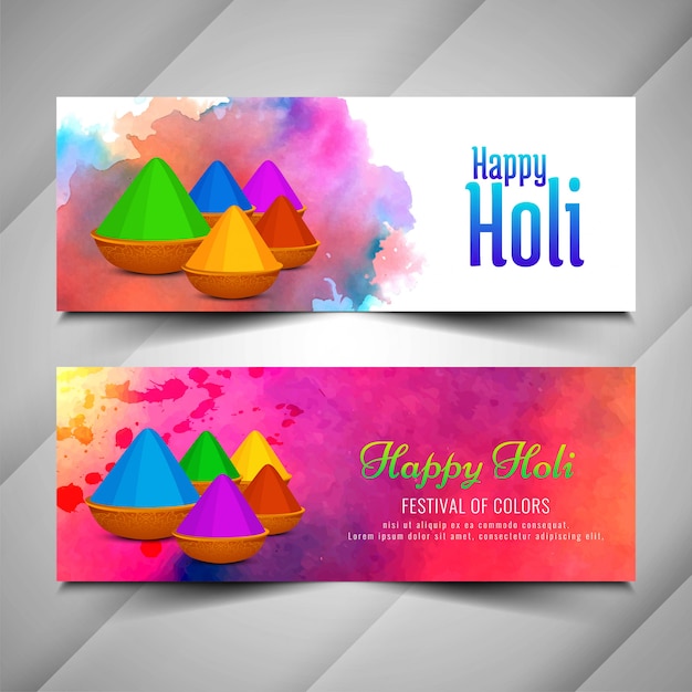 Free vector beautiful holi festival celebration banners set