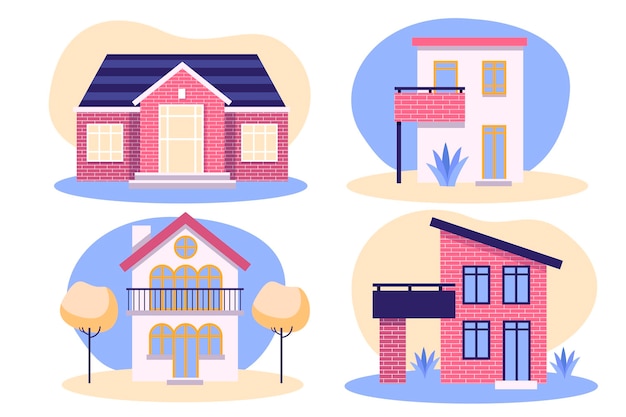 Free Vector beautiful house facade set