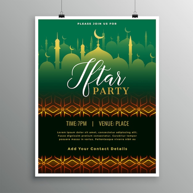 Free Vector beautiful iftar party invitation template