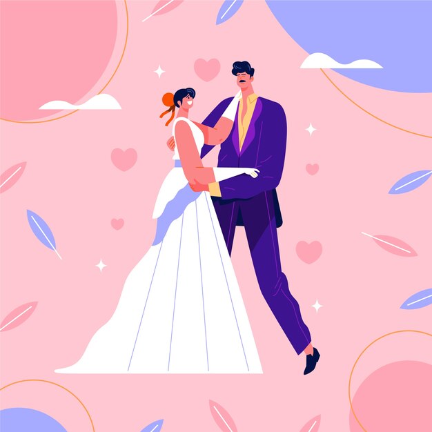 Free Vector beautiful illustration of happy wedding couple