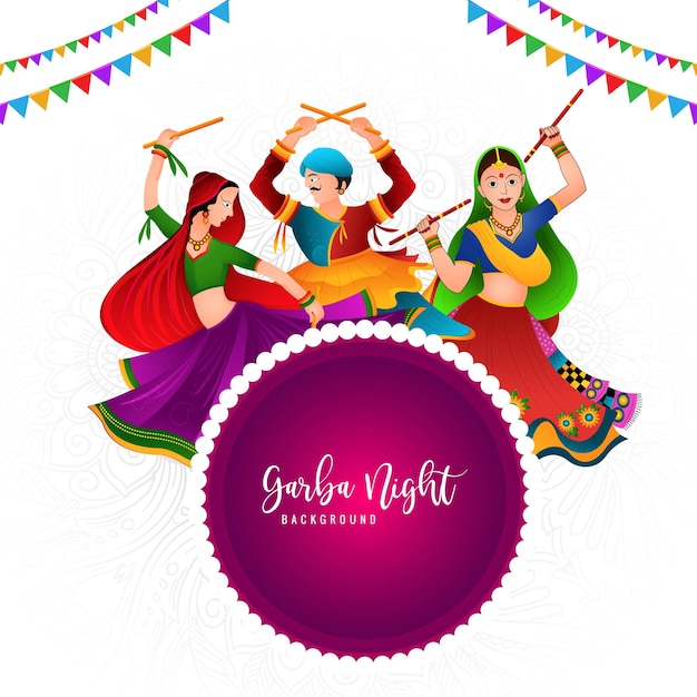 Beautiful illustration of people performing garba dance celebration card background